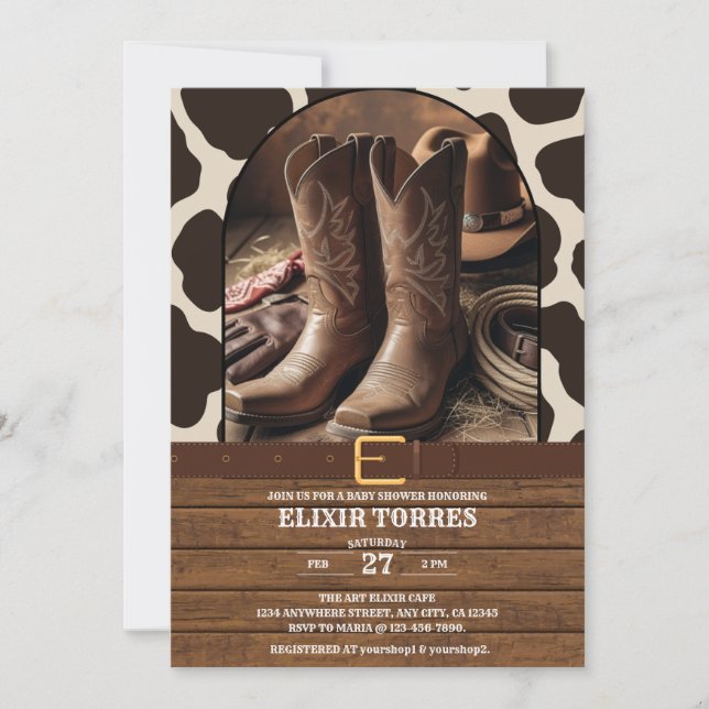 Invitación Elegante Cowgirl Boots Baby Shower (Anverso)