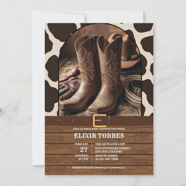 Invitación Elegante Cowgirl Boots Baby Shower (Anverso)