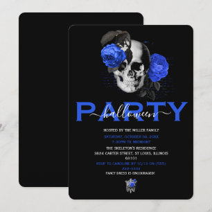 Invitación Elegante cráneo floral azul real fiesta de Hallowe