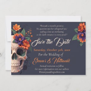 Invitación Elegante Cráneo Floral Gótico 3D Save the Date