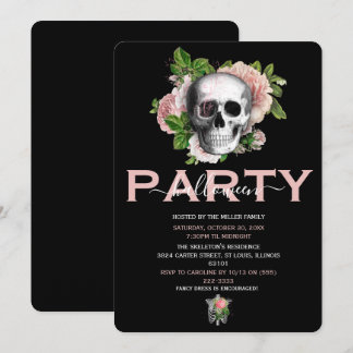 Invitación Elegante cráneo floral rosa para fiesta de Hallowe