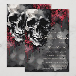 Invitación Elegante cráneo gótico y ducha de Rosas