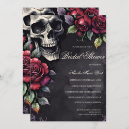 Invitación Elegante cráneo gótico y ducha de Rosas
