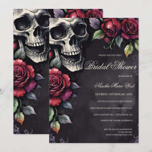 Invitación Elegante cráneo gótico y ducha de Rosas