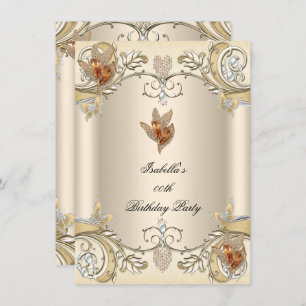 Invitación Elegante Cream Beige Gold Butterfly Fiesta de cump