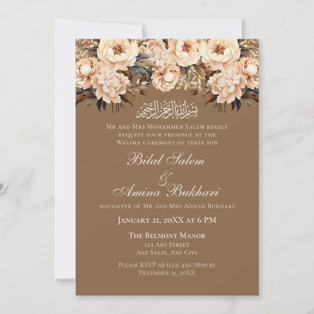 Invitación Elegante Cream Floral Walima Boda (Anverso)