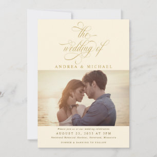 Invitación Elegante Cream Gold Caligraphy Boda de fotografía