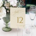 Invitación Elegante Cream Gold Script Boda números de tabla<br><div class="desc">Mejore su grandeza de boda con nuestros elegantes números de mesa de crema y Boda de oro. Con una superficie de 5 x 7 pulgadas, estas tarjetas de doble cara están adornadas con un elegante guión de caligrafía dorada que añade un toque de sofisticación intemporal a los arreglos de mesa....</div>