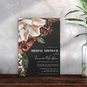 Invitación Elegante Cream Magnolia Rust Black Bridal Shower