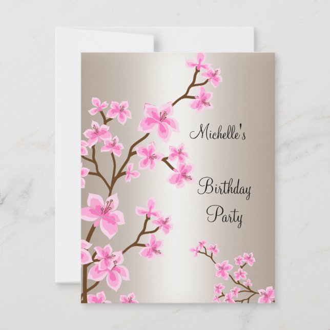 Invitación Elegante Crema Beige Pink Floral Cumpleaños (Anverso)