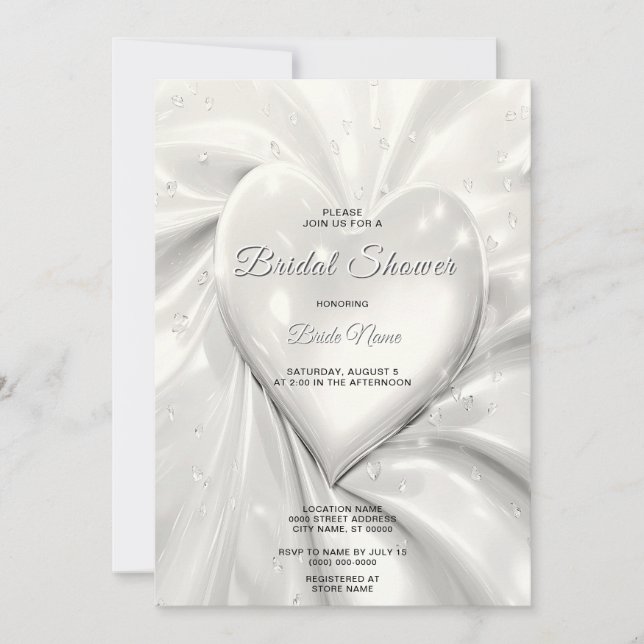 Invitación Elegante Crema Blanca Corazón Bridal Ducha Invitac (Anverso)