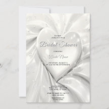 Elegante Crema Blanca Corazón Bridal Ducha Invitac
