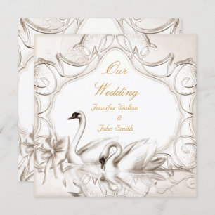 Invitación Elegante Crema de Boda Cisne Blanco se dobla