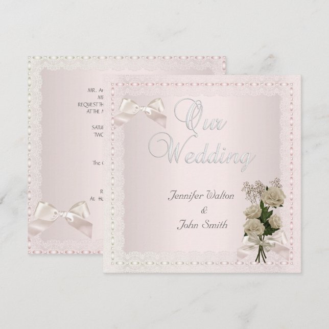 Invitación Elegante Crema de Boda Rosa de arce rosa (Anverso / Reverso)