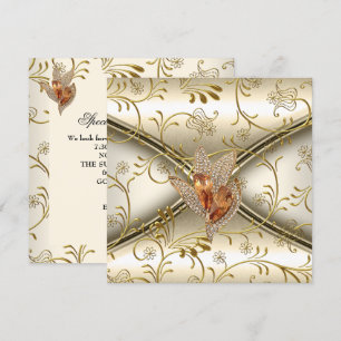 Invitación Elegante Crema de Caramelo de Damasco Beige Dorado