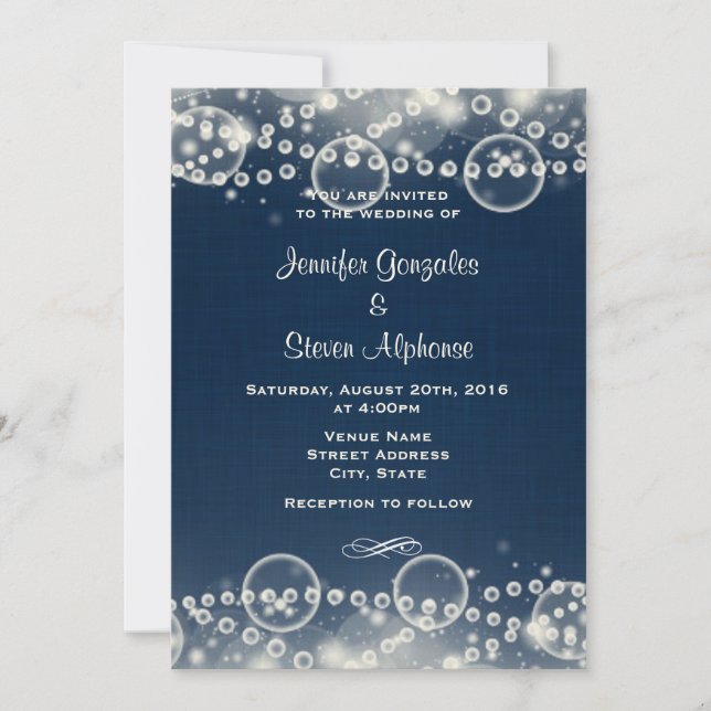 Invitación Elegante crema de encaje y perlas en Boda azul (Anverso)