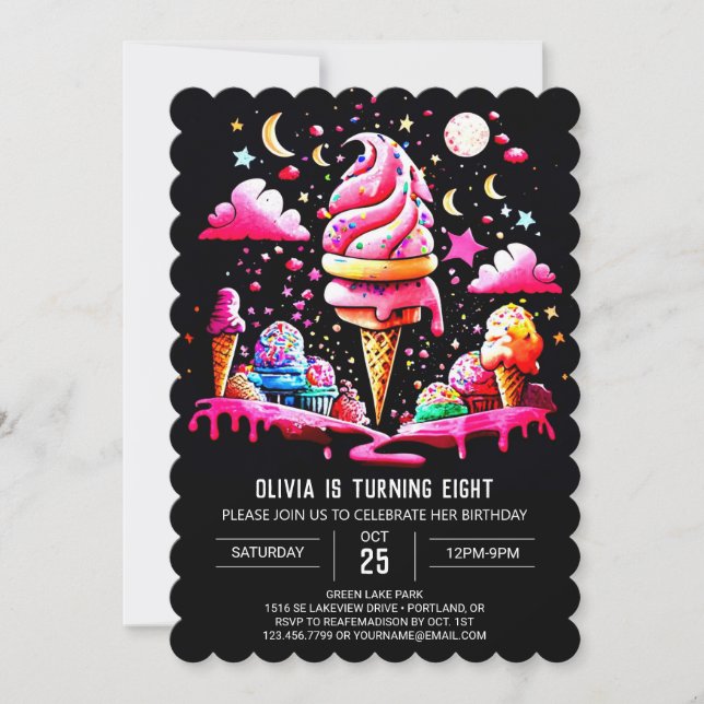 Invitación Elegante crema de hielo rosa Chica cumpleaños (Anverso)