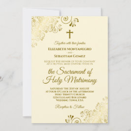 Invitación Elegante crema de marfil y Boda católico moderno d