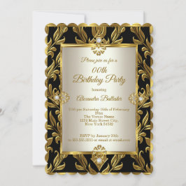 Invitación Elegante crema de oro Damask fiesta de cumpleaños