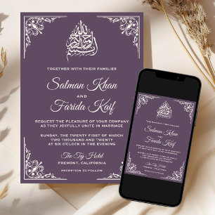 Invitación Elegante crema dusty púrpura boda islámica musulma