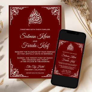 Invitación Elegante crema marrón rojo Boda musulmán