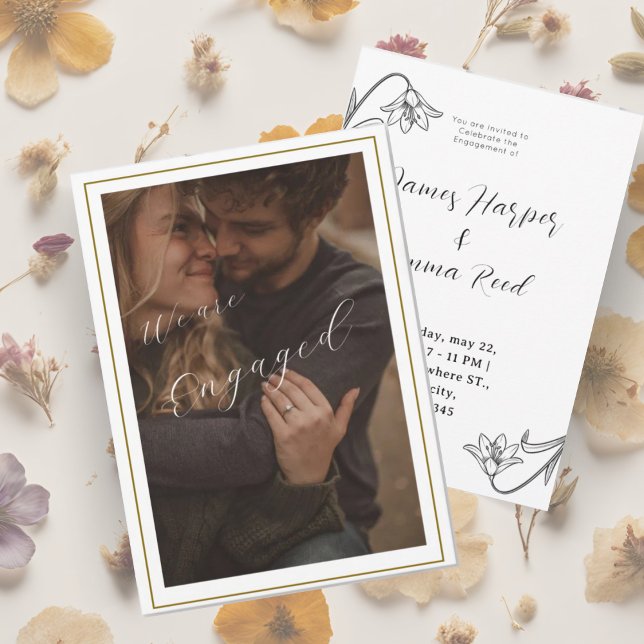 Invitación elegante crema moderna foto floral (elegant creamy modern photo floral invitation)