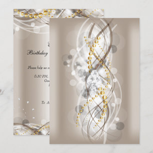 Invitación Elegante crema oro diamante joya fiesta largo