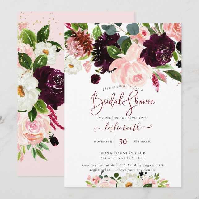 Invitación Elegante crema protésica Rubor Rosas ducha de novi (Anverso / Reverso)