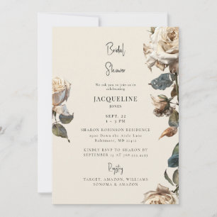 Invitación Elegante Crema Rosas Secos Blancos Ducha Bridal