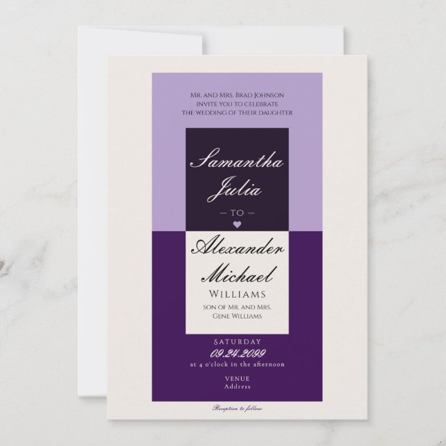 Invitación Elegante Crema Sencilla Real Boda de Lavanda Púrpu (Anverso)