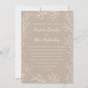 Invitación Elegante Crema Taupe Boda de Arte de Línea Botánic
