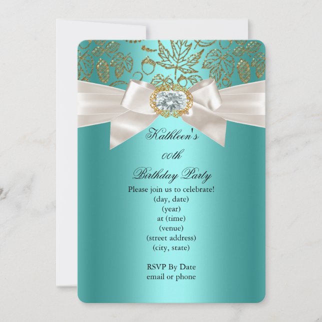 Invitación Elegante crema Verde azulada de la fiesta de cumpl (Anverso)