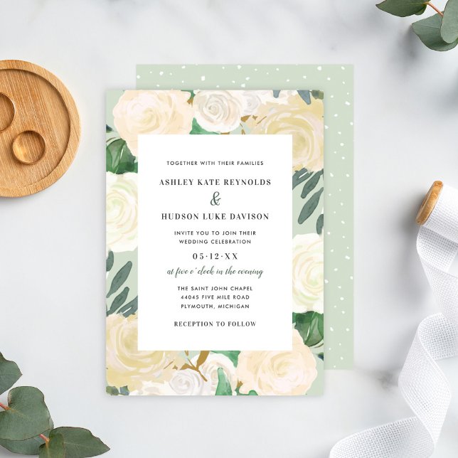 Invitación Elegante crema verde oro Boda de la vegetación flo (Subido por el creador)