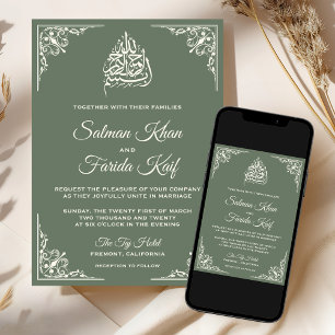 Invitación Elegante crema verde salvia boda islámica musulman