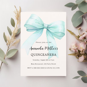 Invitación elegante crema verde verde azulada Quinceanera