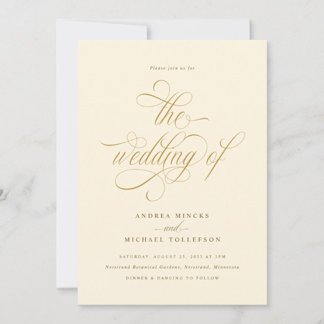 Invitación Elegante crema y Boda de lujo de oro (Anverso)