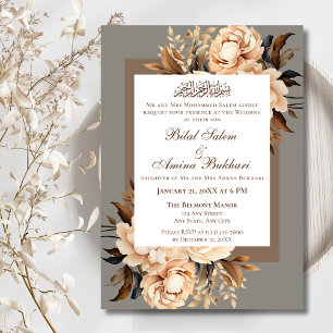 Invitación Elegante crema y Boda floral marrón islámico