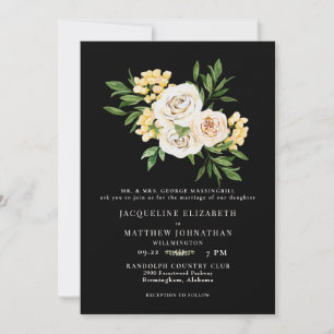 Invitación Elegante crema y Boda floral negro