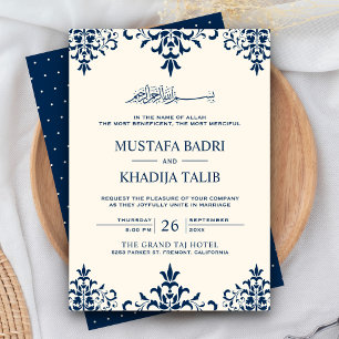 Invitación Elegante crema y Boda islámico de la Marina Azul D