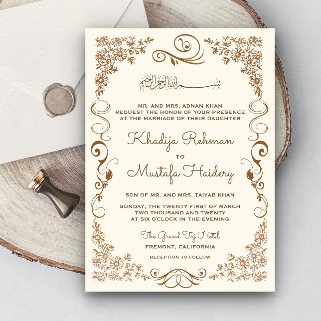 Invitación Elegante crema y Boda musulmán marrón (Subido por el creador)