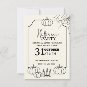 Invitación Elegante Crema y fiesta de Halloween Negra