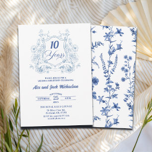 Invitación Elegante Crest Vintage 10º Aniversario de Boda