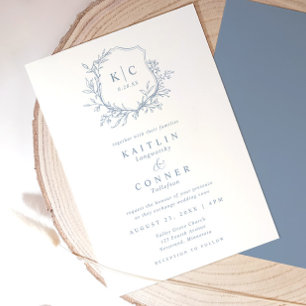 Invitación Elegante Cresta Azul Polvoriento Clásico Boda Form