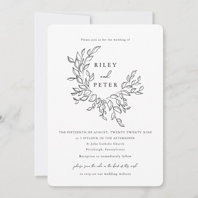 Invitación Elegante Cresta Botánica con Código de RSVP de Bod (Anverso)