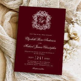Invitación Elegante Cresta de Boda con Monograma Burgundy