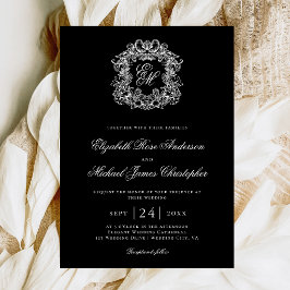 Invitación Elegante Cresta de Boda con Monograma Negro