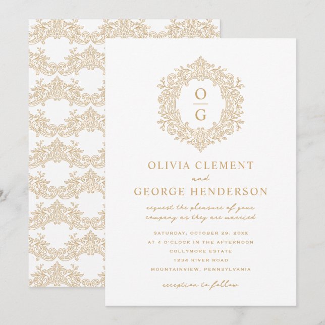 Invitación Elegante Cresta de Bodas de Oro Heredada (Anverso / Reverso)