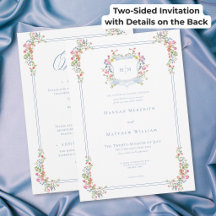 Elegante Cresta de Flor Pastel Azul Boda Dos Caras
