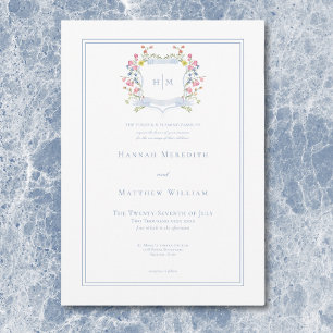 Invitación Elegante Cresta de Flor Silvestre Pastel Azul Polv