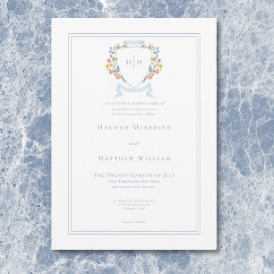 Invitación Elegante Cresta de Flor Silvestre Pastel Azul Polv